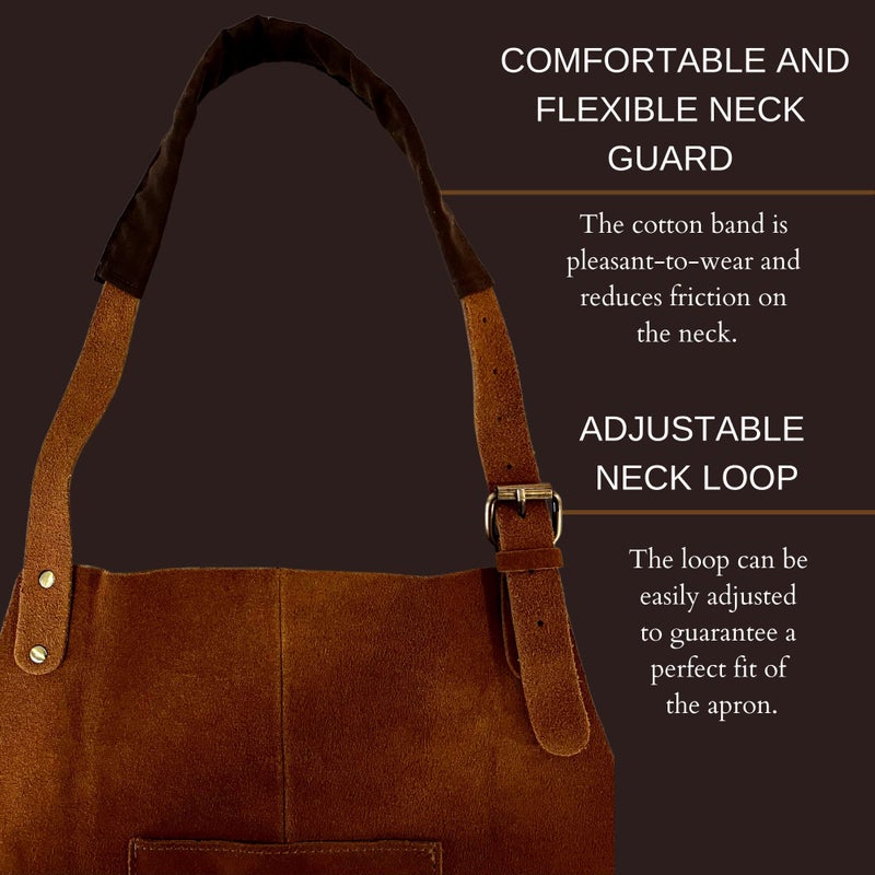 RUSTIC TOWN Leather Grill Work Apron with Tool Pockets ~ Adjustable up to XXL for Men & Women ~ Shop Apron Leather Tool Apron (Tan) - Image 4